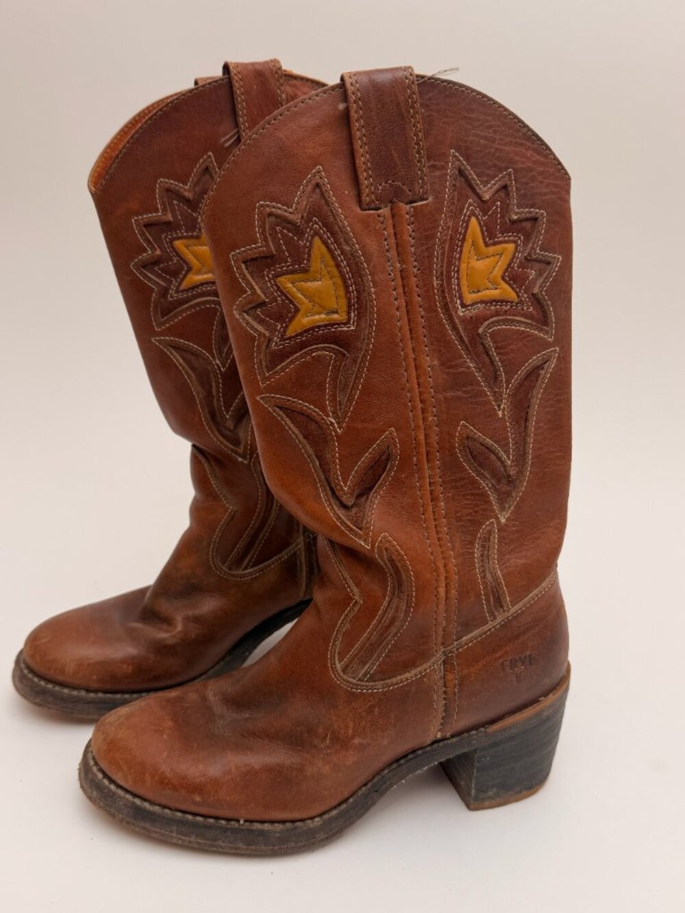 Vintage Frye Sabrina Flower Western Cowboy Leather Boots 6.5 B USA